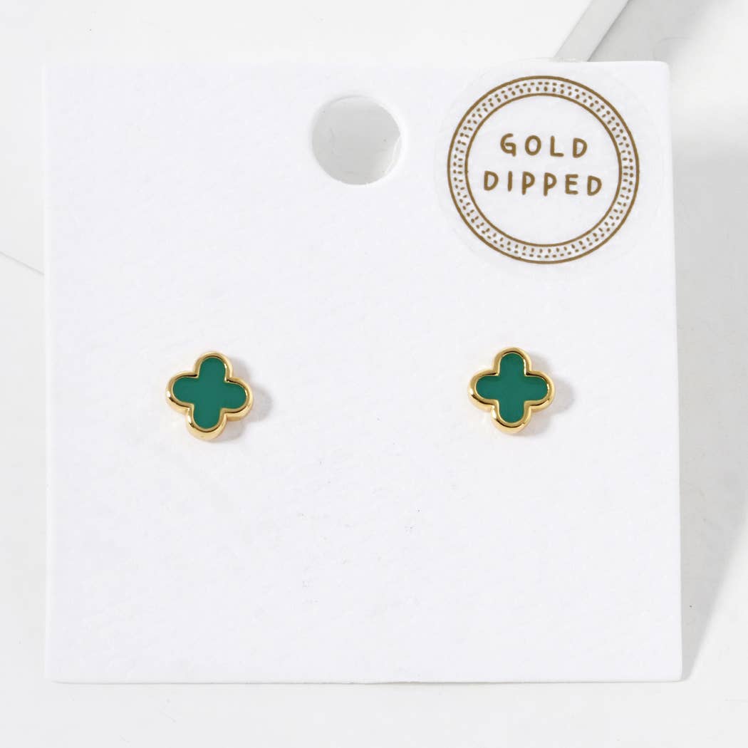 Gold-Dipped Clover Earrings- Black