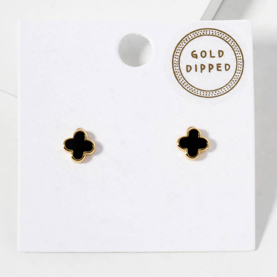 Gold-Dipped Clover Earrings- Black