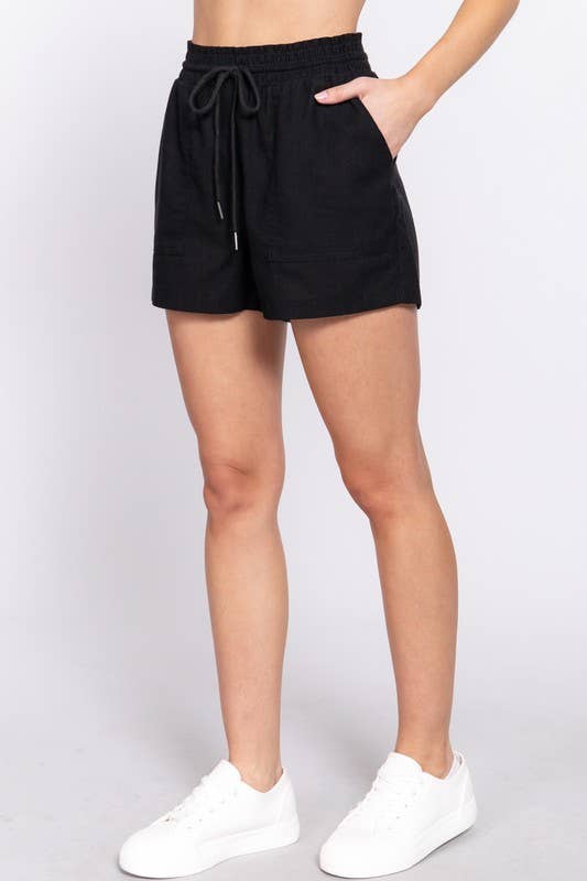 Smocked Waist Linen Shorts